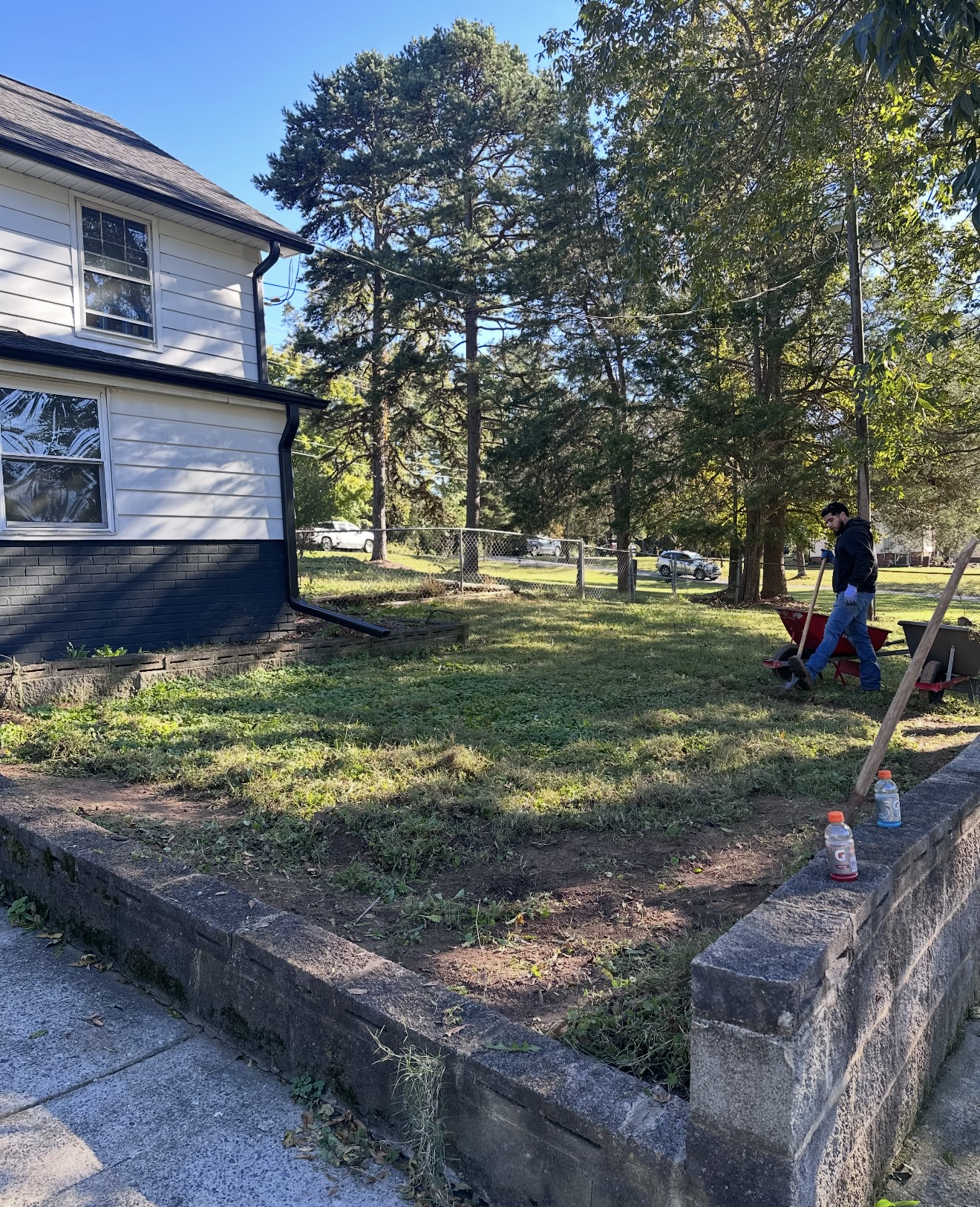 Firepit, Rock, and Post Install — before